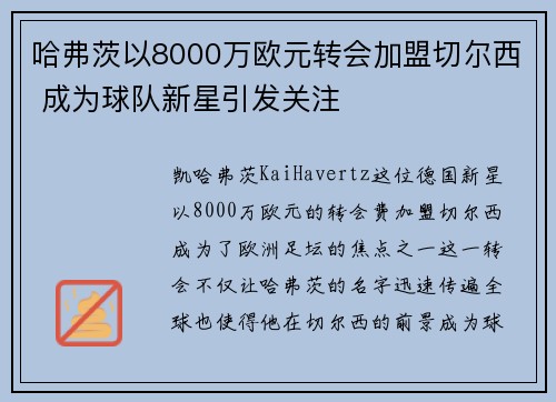 哈弗茨以8000万欧元转会加盟切尔西 成为球队新星引发关注